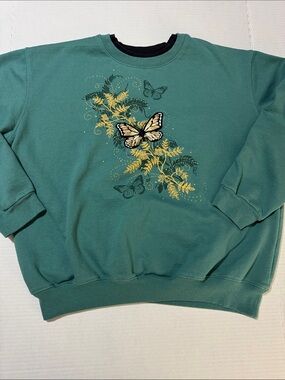 Green Butterfly Embroidered Crewneck Sweatshirt 112